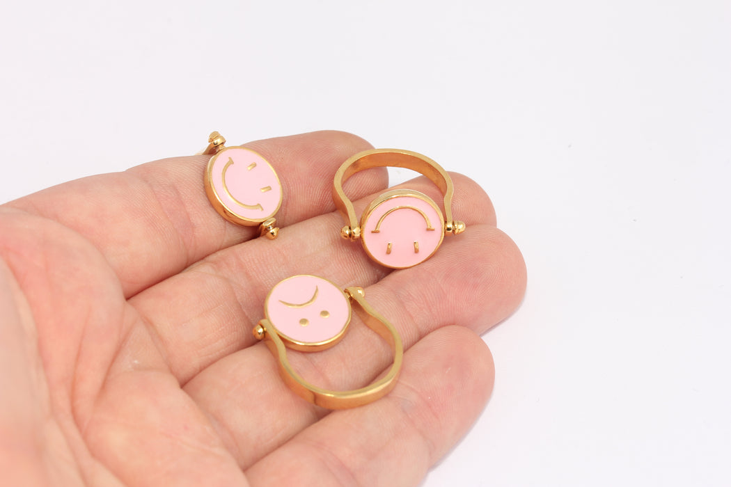 17-18mm 24k Parlak Altın Gülümseme Yüzükleri, Açık Pembe, Yüzük, Altın FRB35