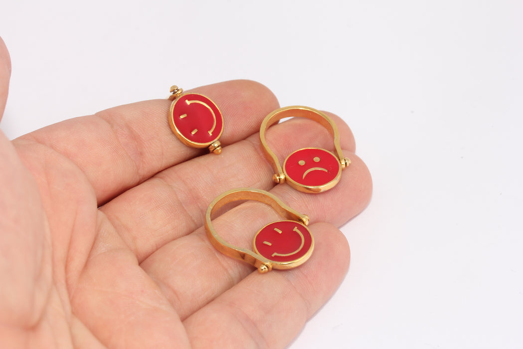 17-18mm 24k Shiny Gold Smile Rings, Red Ring, Happy ,Gold FRB51