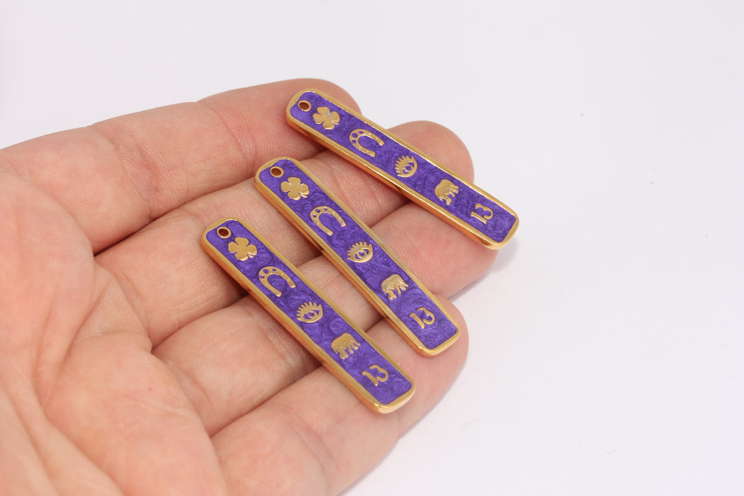 9x44mm 24 Ayar Parlak Altın Tılsımlar, Mor Mine Çoklu Şans, FRB40
