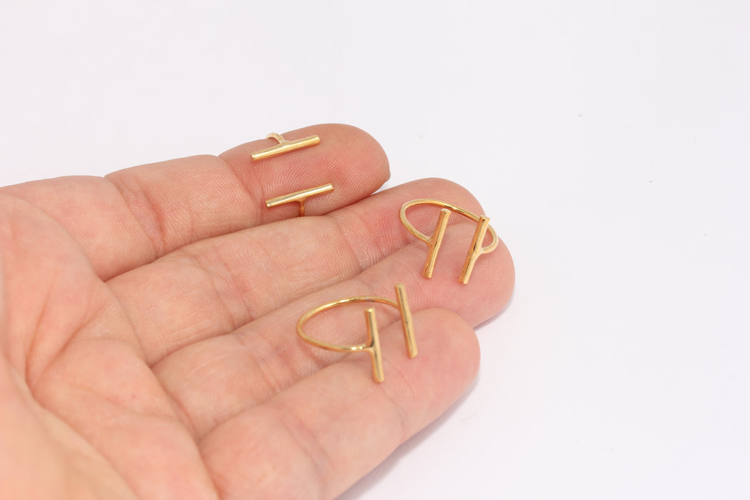 17mm 24k Shiny Gold T Ring, T Bar Open , Minimalist , Gold FRB16