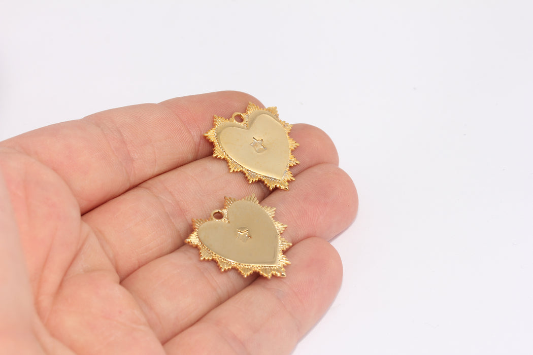 24mm 24k Shiny Gold Heart Pendant Necklace, Medallion FRB46