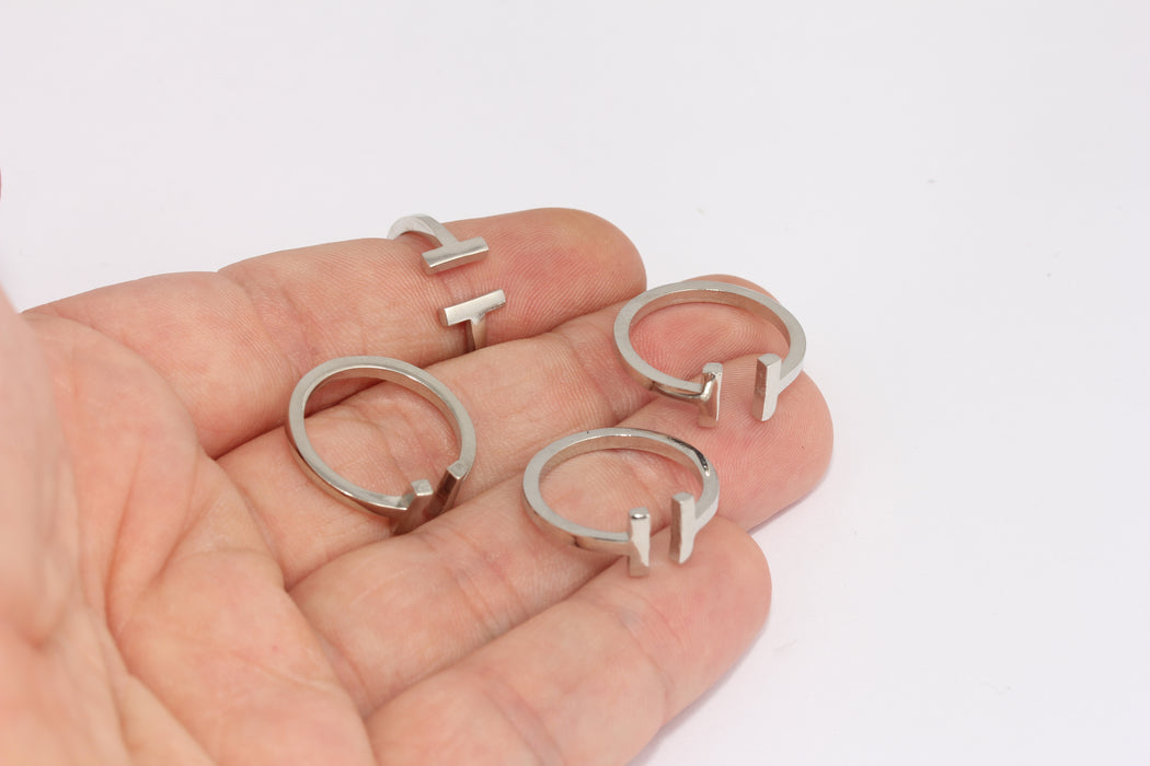 17mm Rhodium T Ring, T Bar Open Rings, Minimalist Rings FRB53