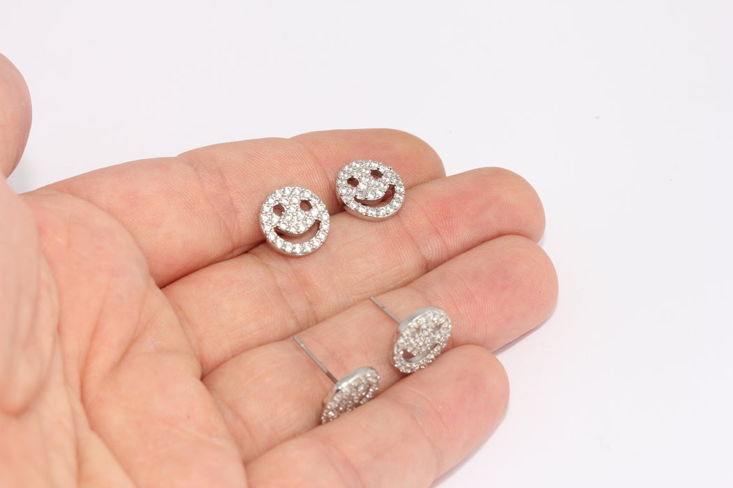 Orecchini in rodio da 12 mm, micro pavé di sorrisi, orecchini, ottone FRB33