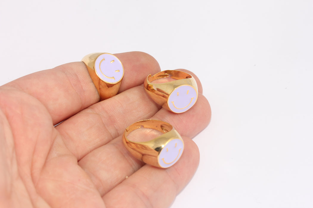 17-18mm 24k Shiny Gold Smiley Rings,Shiny Light Purple, FRB126