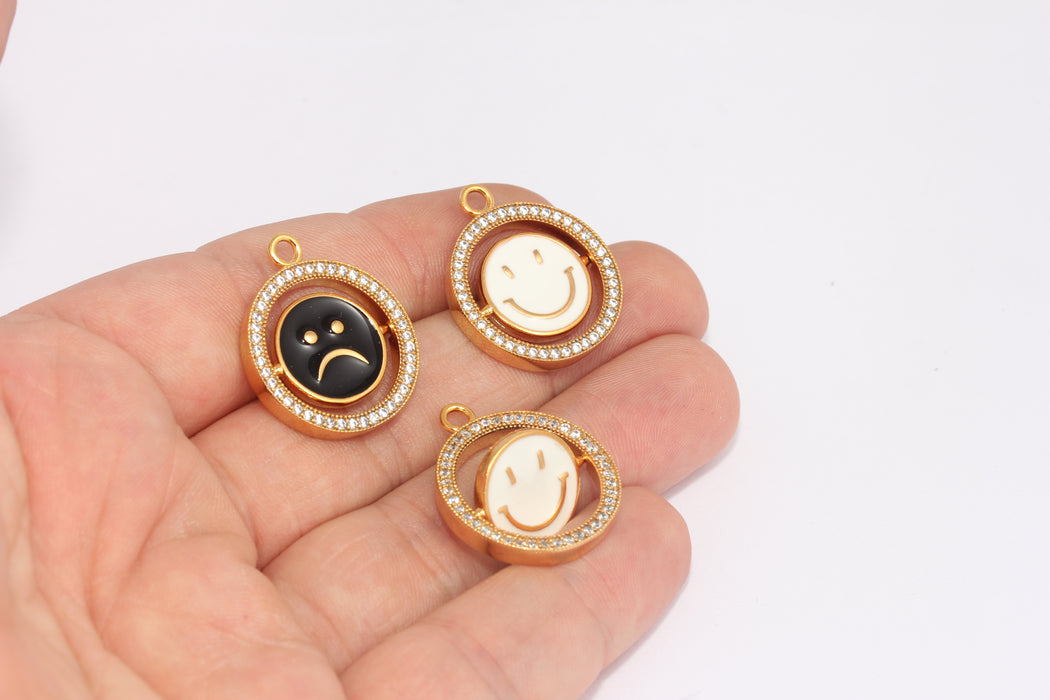 Medaglione con sorriso in oro lucido 24k, 25x26 mm, nero e bianco FRB121