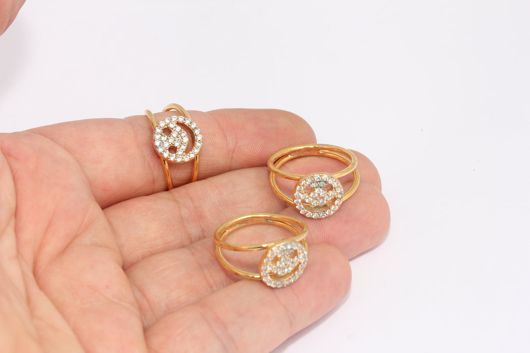 Anelli in oro lucido 24k da 17-18 mm, micro pavé, sorriso, oro FRB115