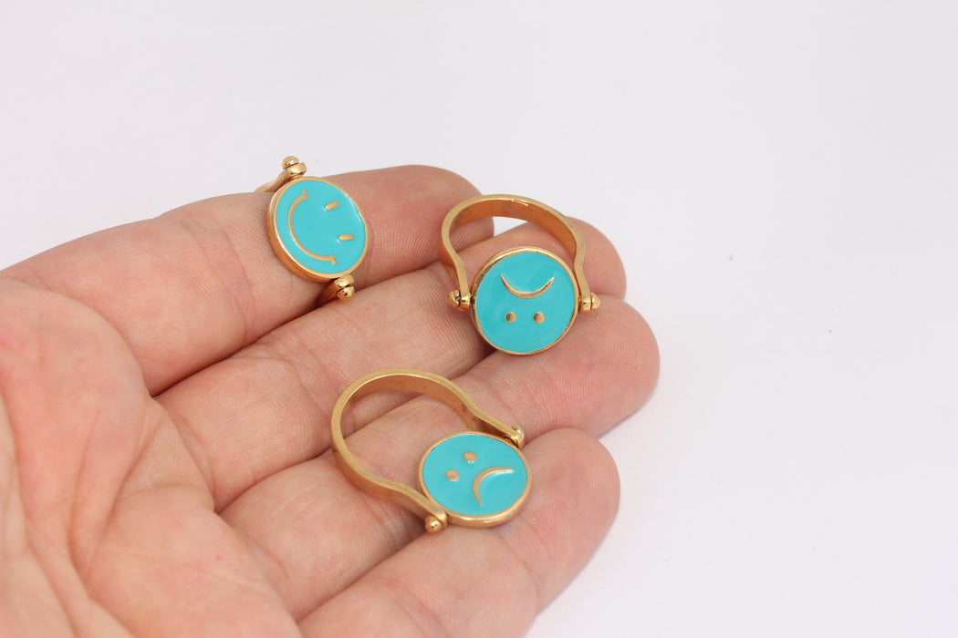 17-18mm 24k Parlak Altın Gülümseme Yüzükleri, Turkuaz Yüzük, Altın FRB135