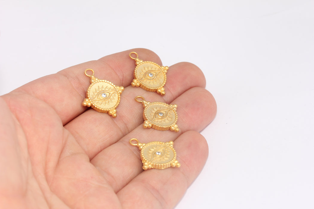 20x23mm 24 ayar Mat Altın Nazar Boncuğu Kolye, Nazar Boncuğu Kolye, FRB140