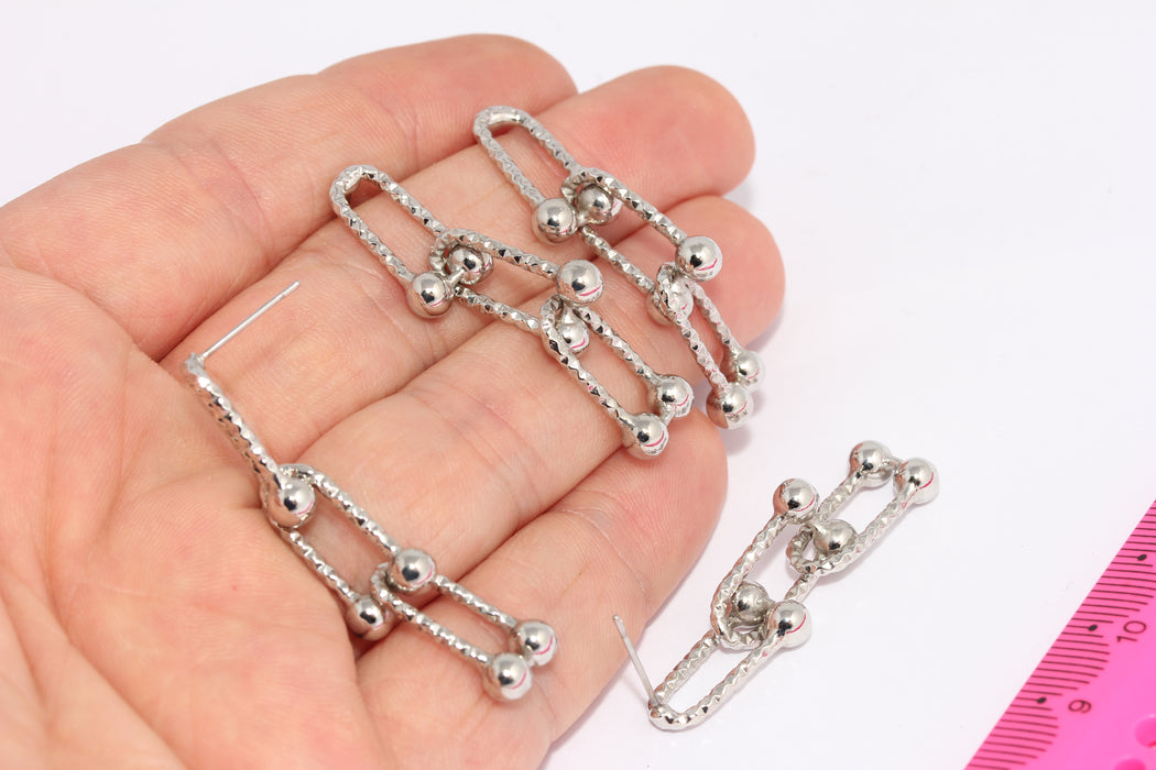 10x45mm Rhodium Plated ,plated earrings ,chain, earrings. CHK657-5