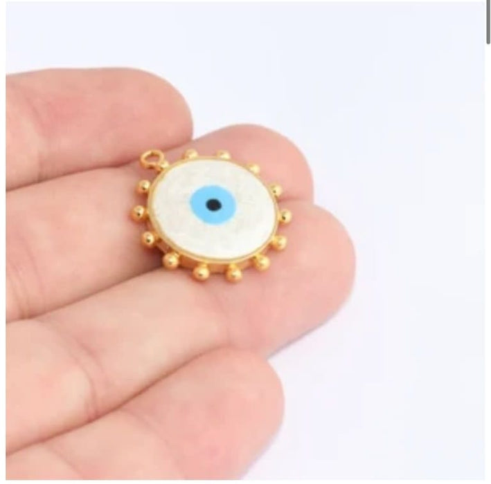 22 mm 24 ayar Parlak Altın Güneş Kolye, Güneş Kolyesi, Beyaz SLM1021
