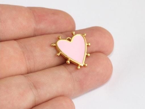 21mm 24k Shiny Gold Heart Charms, Love Necklace, Pink, BRT565