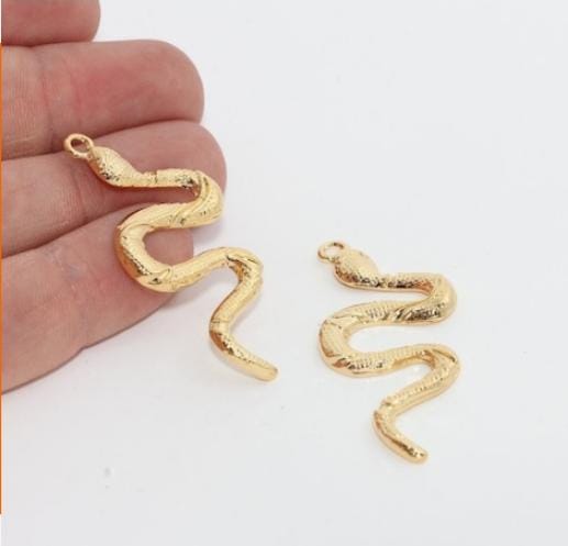 Ciondolo a forma di serpente in oro lucido 24k, 20x50 mm, BRT506