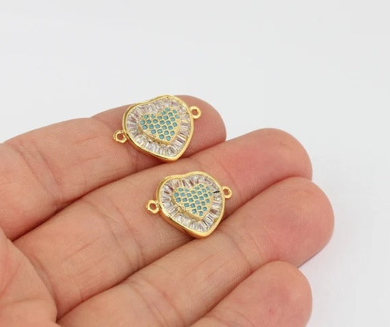 14x20mm 24k Shiny Gold Pave Heart Bracelet Charm, Gold BRT840