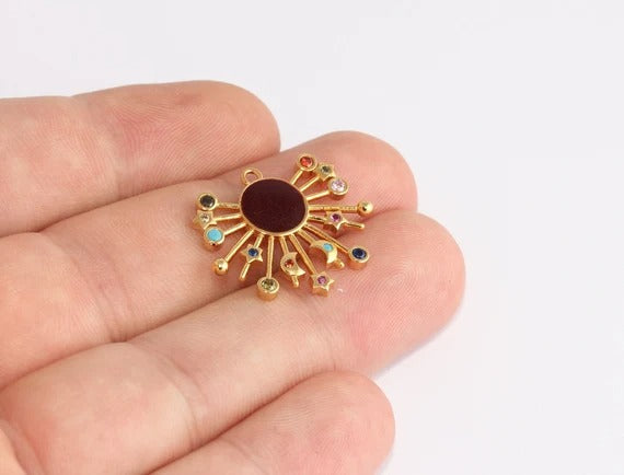 22x26mm 24k Parlak Altın Galaksi Madalyonu, Micro Pave Sun XP118