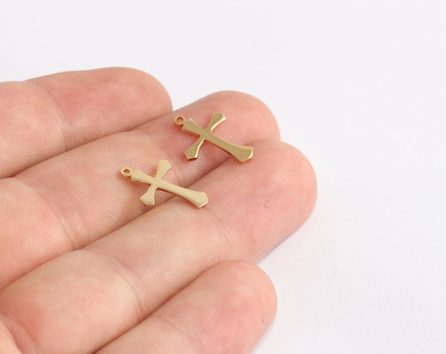 Ciondolo a forma di croce in oro lucido 24k da 12x17 mm, croce cristiana, oro XP54