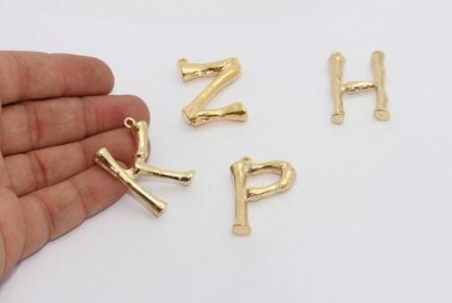 25x35mm 24k Shiny Gold Bone Charm, Bamboo Charms, Letters , Brc1