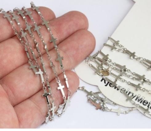 5x13mm Rhodium Plated Cross Chains, Cross Jewelry, Cross , CHK600