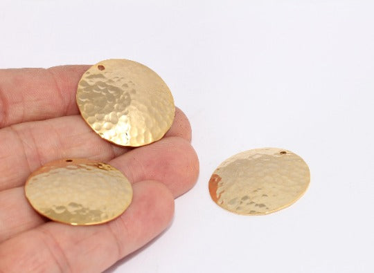 28mm 24k Shiny Gold Hammered Coins, Medallion Charms, XP27