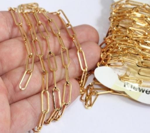 5x15mm 24k Shiny Gold Link Chain, Twisted Oval Chain,  CHK565-1