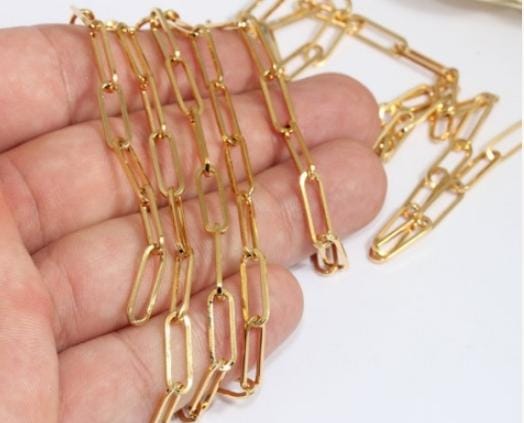 5x15mm 24k Shiny Gold Link Chain, Twisted Oval Chain,  CHK565-1