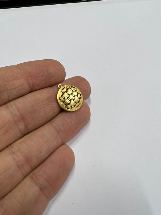 15x17mm Matt Gold Plated Flower of Life, Yoga Pendant