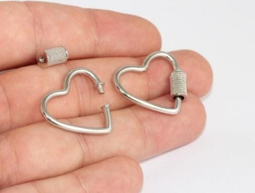 Rhodium Plated Heart Screw Clasps