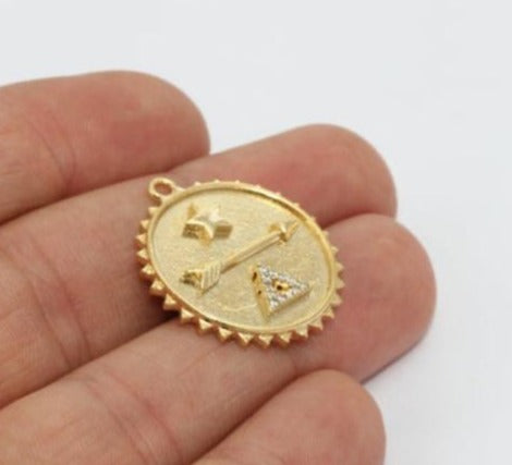 24x26mm 24k Parlak Altın Yıldız Madalyon, Beyaz Madalyon FRB39