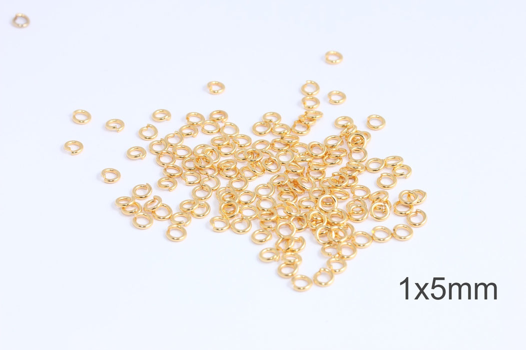 18 Ga 5mm 24k Shiny Gold Jump Rings, Gold Connector,  DOM6