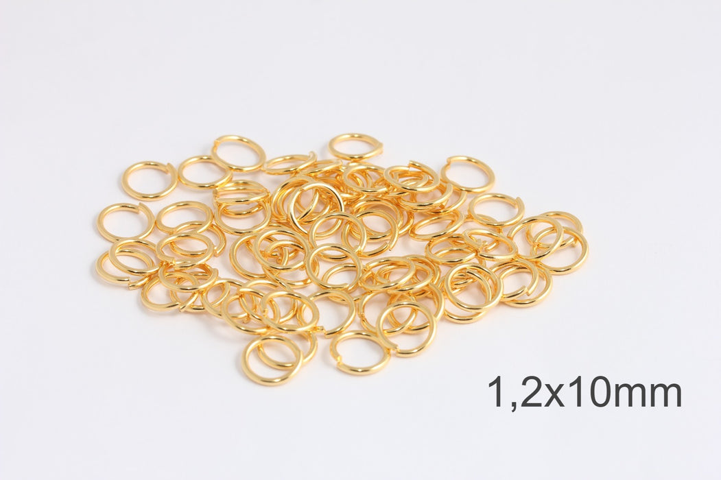 17 Ga 10mm 24k Shiny Gold Jump Rings, Gold Connector,  DOM28