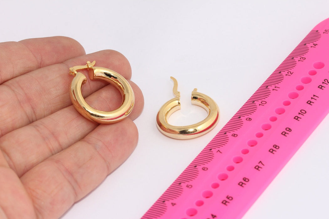 24k Shiny Gold Plated  Earrings Tube Earriings, Hoop Earrings, Circle Earrings , Tube Earrings, Gold Earring Findings CHK312-5