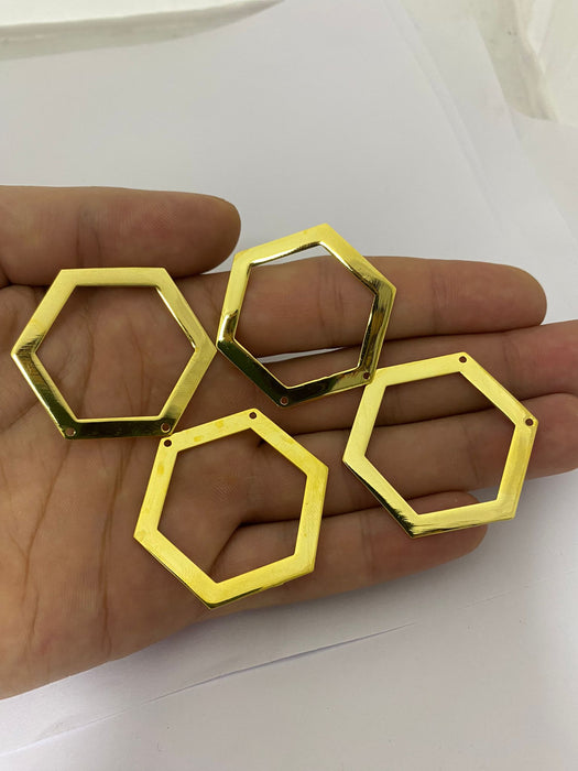 33mm Shiny Gold Hexagon Pendant, Hexagon Charm, BRT380