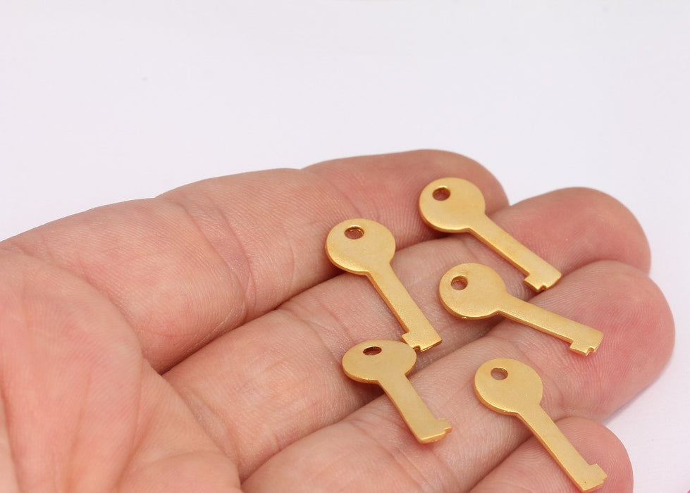 9x21mm 24k Matt Gold Key Charms, Matt Gold Key Charms, Gold Key Charm, Necklace Key Charm, Heart Key Charm, Gold Plated Findings, BRT276