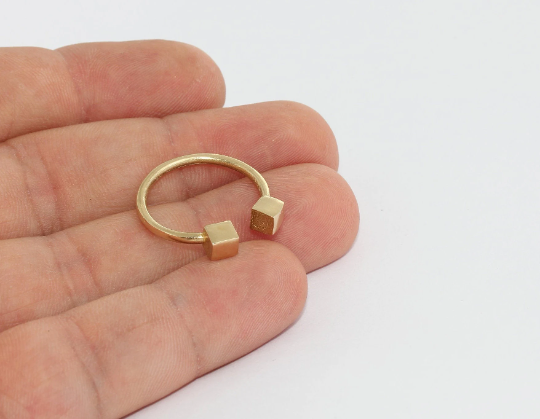 7mm Raw Brass Cube Rings, Adjustable Ring Settings, MTE1406