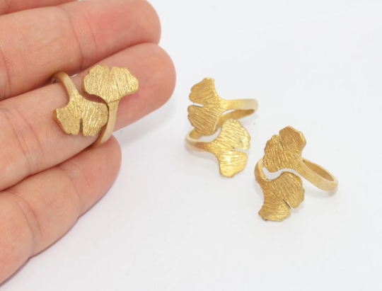 Raw Brass Ring, Gingko Biloba Leaf Ring, Maidenhair Tree AE222