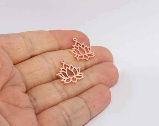 17x18mm Gül Rengi Kaplamalı Lotus Charms, Yaşam Çiçeği, ROSE672