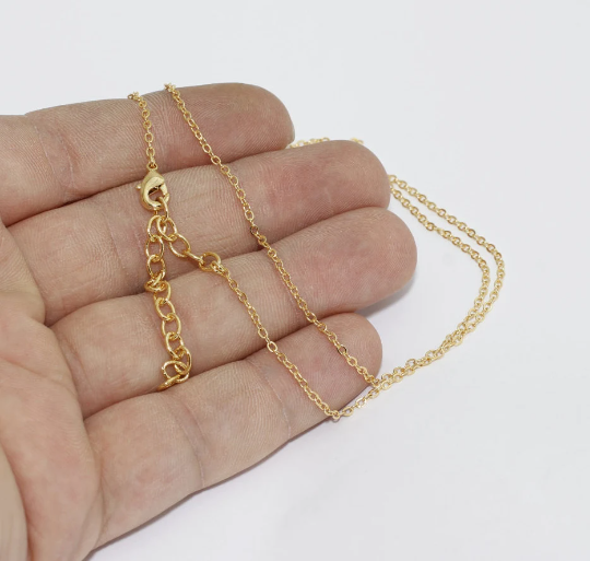 18" + 2" 24k Shiny Gold Necklace, Cable Chain Necklace,  BXB316
