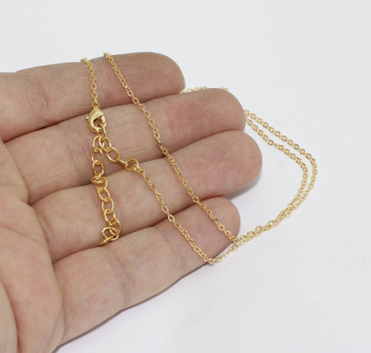 18" + 2" 24k Shiny Gold Necklace, Cable Chain Necklace, BXB316