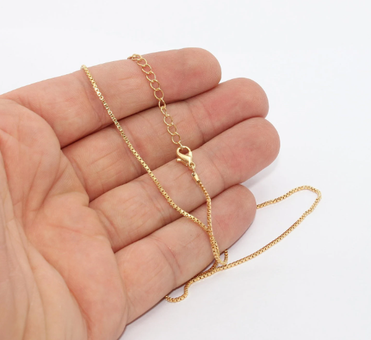 17" 1mm 24k Shiny Gold Cube Necklace, Ready Made Gold BXB336