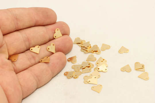 9mm 24k Gold Plated Heart Charms, Heart, Heart Coins, BRT225
