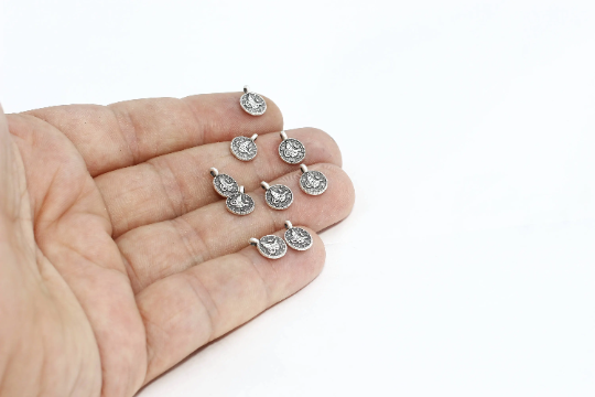 8 mm Antik Gümüş Osmanlı Diski, Osmanlı Takısı, Yuvarlak AE113