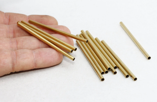 Ham Pirinç 3x60mm Boru Boncukları, Borular, Yuvarlak Boru, TBR60