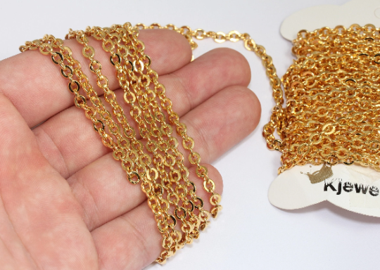 4x4,5mm 24k Shiny Gold Chain, Tiny Rolo Chains, Bulk Lot CHK601