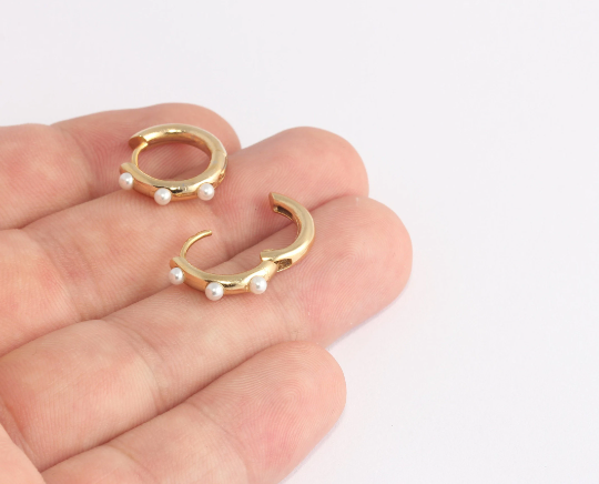 17mm 24k Shiny Gold Earrings, Leverback Earrings, With Pearl Earrings, Gold Plated Earrings,  SLM541