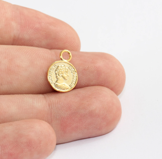 12x16mm 24k Shiny Gold Medallion, Gold Greek Coins, MLS629