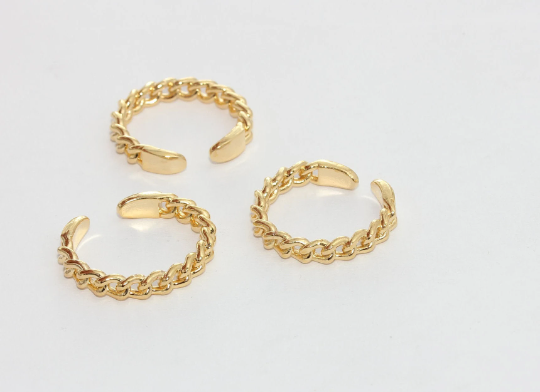 16mm 24k Shiny Gold Chain Ring, Chain Ring, Ring, MTE1338