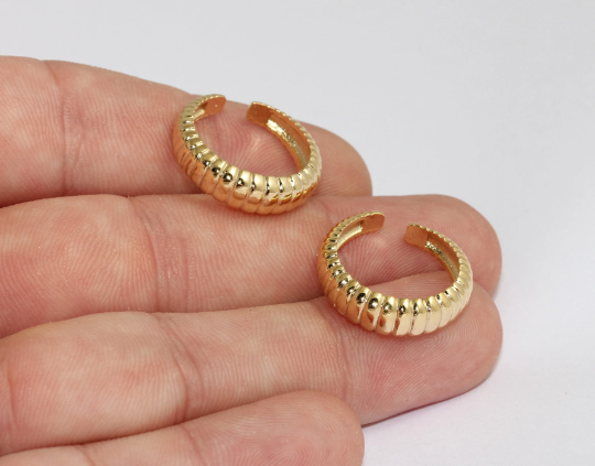 17-18mm 24k Shiny Gold Ring, Shell Ring, Adjustable Ring Settings, MLS385
