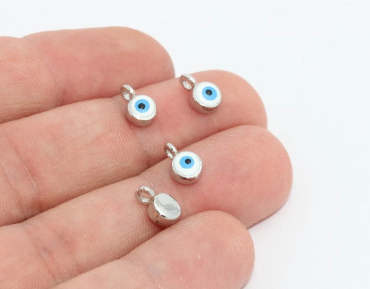 5x9mm Rhodium Plated Evil Eye Beads, Evil Eye Charms, Drop Pendant, MTE1066