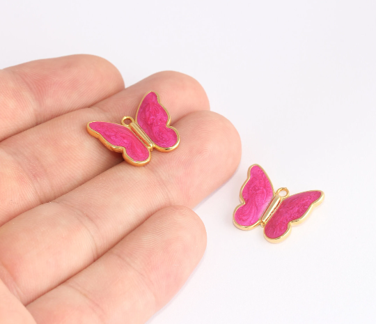 17x20mm 24k Shiny Gold Butterfly Charms, Pendant, Pink SLM701