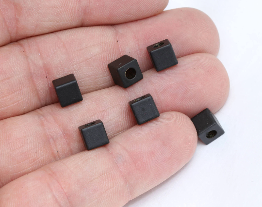 6mm Black Plated Cube Beads, Cube Tubes, Tube Beads, Cube Beads, Spacer Beads, Connector Beads, Black Plated Findings, TV, ETS108