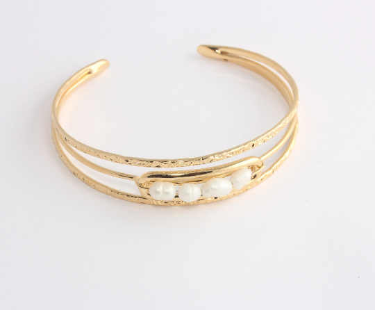 60mm 24k Shiny Gold Bracelet Cuff, Stacking Wire, Bracelet CHK665